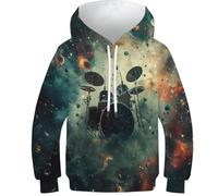 GTDKSUEVG Unisexe Garçons Filles Hoodie Kit de Batterie 3D Imprimé Manches Longues Sweatshirts avec des Poches 11-13Y