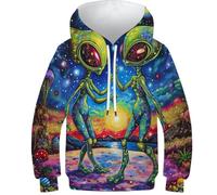 GTDKSUEVG Unisexe Hoodie Graffiti Alien 3D Imprimé Manche Sweatshirt Poches À Cordon 11-13Y