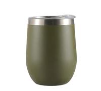 Gteller 355 ml 12 oz Gobelet à vin en acier inoxydable sans pied avec couvercle, tasse de voyage double isolée. Parfait pour le vin, le café, les boissons, le champagne, les cocktails (Vert olive)