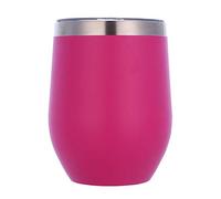 Gteller Acier Inoxydable Verre à vin sans pied avec couvercle, double paroi isolé Idéal pour le vin, le café, les boissons, le champagne, les cocktails (Rose pink)