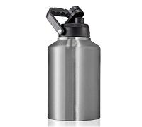 Gteller Bouteille d'eau isotherme à large goulot avec poignée, seau à glace en acier inoxydable, tasse de voyage, grande cantine de sport (acier inoxydable, 3,6 l)