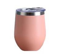 Gteller Gobelet à vin sans pied en acier inoxydable de 355 ml avec couvercle, tasse de voyage isotherme à double paroi, parfait pour le vin, le café, les cocktails, coloré (rose Indy)
