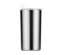 Gteller - Gobelet fin à double paroi en acier inoxydable 18/8 avec paille et couvercle, tasse de voyage isotherme pour garder les boissons froides et chaudes (acier inoxydable, 340 ml)
