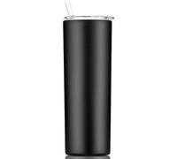 Gteller - Gobelet fin à double paroi en acier inoxydable 18/8 avec paille et couvercle, tasse de voyage isotherme pour garder les boissons froides et chaudes (noir, 570 ml)