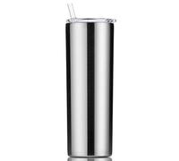 Gteller - Gobelet fin à double paroi en acier inoxydable 18/8 avec paille et couvercle, tasse de voyage isotherme pour garder les boissons froides et chaudes (acier inoxydable, 570 ml)