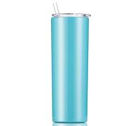 Gteller - Gobelet fin à double paroi en acier inoxydable 18/8 avec paille et couvercle, tasse de voyage isotherme pour garder les boissons froides et chaudes (bleu, 570 ml)