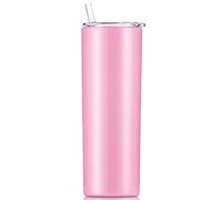 Gteller - Gobelet fin à double paroi en acier inoxydable 18/8 avec paille et couvercle, tasse de voyage isotherme pour garder les boissons froides et chaudes (rose, 570 ml)
