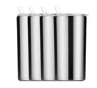 Gteller Gobelet fin à double paroi en acier inoxydable 18/8 avec paille et couvercle, tasse de voyage isotherme pour garder les boissons froides et chaudes (acier inoxydable, lot de 4-340,2 g)