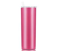 Gteller - Gobelet fin à double paroi en acier inoxydable 18/8 avec paille et couvercle, tasse de voyage isotherme pour garder les boissons froides et chaudes (rose vif, 570 ml)