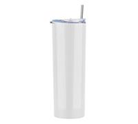 Gteller Gobelet fin à double paroi en acier inoxydable 18/8 avec réutilisable paille et couvercle, isotherme, pour garder les boissons froides et chaudes (blanc, 590 ml)