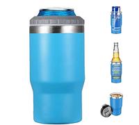 Gteller Isolateur de canette/bouteille 4 en 1 en acier inoxydable, couvercle bidirectionnel de 397,9 g, refroidisseur de canettes, support de bouteille de bière (Azure)