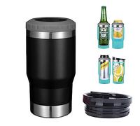 Gteller Isolateur de canette/bouteille 4 en 1 en acier inoxydable, couvercle bidirectionnel SUS, refroidisseur de canettes, porte-bouteille de bière (noir, avec décapsuleur)
