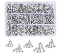 Gternity Assortiment de 542 vis à bois cruciformes à tête plate en acier inoxydable #4#6#8#10#12, assortiment de vis autotaraudeuses en tôle d'acier inoxydable 18-8 (304) (argent plat)