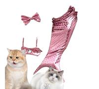 GTFYUDGH Costume de sirène pour Chats, Tenue de sirène pour Chat - Vêtements pour Chat avec Bandeau à nœud et Haut à col Licou - Tenue de Chaton pour Chiot et, Accessoires Photo créatifs