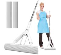 GTGIQXG Balai éponge Absorbant en Mousse avec Manche Extensible de 128 cm et 2 têtes éponge, serpillère Auto-essorante, réglable, for carrelage, Cuisine, Salle de Bain