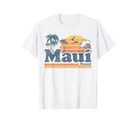 GTHBr889h Maui Hawaii Vintage Surf Beach Surfing 70's Retro Hawaiian T-Shirt Ropa Mujer White L