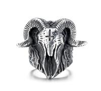 GTHIC acier inoxydable crâne Satan mouton anneaux pour hommes gothique Anti croix démon diable tête de chèvre Baphomet Punk anneaux bijoux taille 11