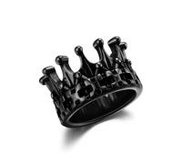GTHIC Bagues Couronnes du Royaume en Acier Inoxydable pour Femmes Hommes Punk Roi Reine Chevalier Anneaux Dominateurs Ton Noir Bagues de Déclaration Bijoux Gothiques, Taille 12