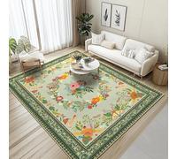 GthreeD Tapis de salon, lavable, 140 x 200 cm, style bohème, à poils courts, style oriental et vintage, doux, antidérapant, pour chambre à coucher, salle à manger, cuisine, vert floral