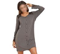 GTHTTT Chemise de Nuit Femme Manches Longues Pyjama Bouton Ouvert Devant Col V T Shirt Nuisette Casuel Vêtement de Nuit,Gris,M