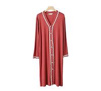 GTHTTT Chemise de Nuit Femme Pyjama Bouton Ouvert Devant Col V T Shirt Manches Longues Robe de Nuit T Shirt Nuisette Vêtement d'Intérieur,Rouge,L