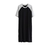 GTHTTT Hommes Chemise De Nuit À Manches Courtes Col Rond Coton Vêtement De Détente Être Facile À Mettre Et À Enlever Robe Lâche Pyjama,Light Gray Black,XL