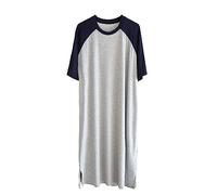 GTHTTT Hommes Chemise De Nuit À Manches Courtes Col Rond Coton Vêtement De Détente Être Facile À Mettre Et À Enlever Robe Lâche Pyjama,Navy Light Gray,XXL