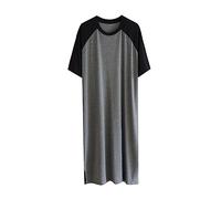 GTHTTT Hommes Chemise De Nuit À Manches Courtes Col Rond Coton Vêtement De Détente Être Facile À Mettre Et À Enlever Robe Lâche Pyjama,Black Dark Gray,XXL