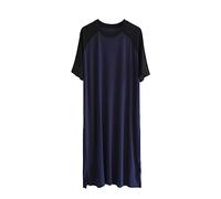 GTHTTT Hommes Chemise De Nuit À Manches Courtes Col Rond Coton Vêtement De Détente Être Facile À Mettre Et À Enlever Robe Lâche Pyjama,Black Navy,XL