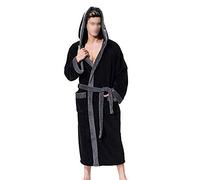 GTHTTT Peignoir de Bain Homme Eponge capuch Hommes Kimono Robes de Chambre Peignoir de Bain Longue Imitation Satin Robe pour Hommes Pyjama (Black,2XL)