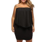 GTHTTT Robe Portefeuille Femme Géométrie Épaules Dénudées Asymétrique Plissée Party Soirée Cérémonie Courte Mini Robe,Noir,L