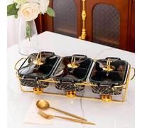 GTHTUHFD Ensemble Buffet Chafing Dish 3 en 1 avec Plats De 0,9 L - Plateaux Chauffants pour Aliments avec Couvercles en Verre - Idéal pour Les Événements Et Les Récepti,Black