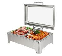 GTHTUHFD Ensemble Chauffe-Plats, Chauffe-Plats Buffet en Acier Inoxydable avec 2 Bacs Demi-Format, Chauffe-Plats Traiteur À Couvercle Roulant De 13 Pintes pour Événemen,9QT