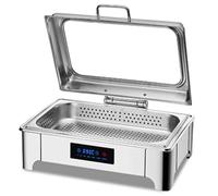 GTHTUHFD Ensemble De Buffet Chafing Dish en Acier Inoxydable avec Couvercle À Charnière Et Contrôle De Température LED, Grande Capacité, Idéal pour Les Événements Et Le,A-Single Grid