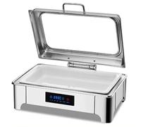 GTHTUHFD Ensemble De Buffet Chafing Dish en Acier Inoxydable avec Couvercle À Charnière Et Contrôle De Température LED, Grande Capacité, Idéal pour Les Événements Et Le,B-Single Grid