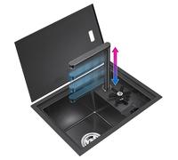 GTHTUHFD Évier Noir Dissimulé À Une Cuve pour Cuisine Et Bar avec Lave-Tasses Et Robinet Relevable. Mini-Évier Gain De Place pour Usage Domestique Et Commercial.,Black-45 * 38 * 22CM