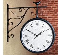 GTHTUHFD Grande Horloge Murale, Horloge Double Face, Horloge Suspendue Étanche pour Patio, Espace Extérieur, Thermomètre Antique, Horloge Murale De Gare, Art pour L'Int