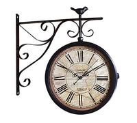 GTHTUHFD Horloge Murale D'Extérieur Rétro À Suspendre, Double Face, Alimentée par Batterie, Support en Métal, Décoration Vintage De Jardin, De Bar À Café, Station Ronde