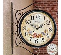 GTHTUHFD Horloge Murale Double Face, Rotation À 360 Degrés, Horloge De Jardin, Horloge D'Extérieur Étanche, Rétro, Horloge Décorative Vintage À Suspendre pour L'Intérie,T