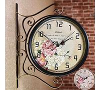 GTHTUHFD Horloge Murale Double Face, Rotation À 360 Degrés, Horloge De Jardin, Horloge D'Extérieur Étanche, Rétro, Horloge Décorative Vintage À Suspendre pour L'Intérie,R
