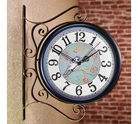 GTHTUHFD Horloge Murale Double Face, Rotation À 360 Degrés, Horloge De Jardin, Horloge D'Extérieur Étanche, Rétro, Horloge Décorative Vintage À Suspendre pour L'Intérie,E