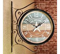 GTHTUHFD Horloge Murale Double Face, Rotation À 360 Degrés, Horloge De Jardin, Horloge D'Extérieur Étanche, Rétro, Horloge Décorative Vintage À Suspendre pour L'Intérie,D