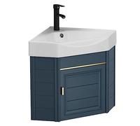 GTHTUHFD Lavabo Mural en Céramique, Lavabo d'angle Mural, Ensemble Meuble De Salle De Bain Mural avec Égouttoir Et Robinet d'eau Chaude Et Froide pour Petite Salle De B,38x38x42cm