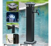 GTHTUHFD Support De Robinet Extérieur Résistant Au Gel avec Éclairage Solaire, Robinet À Colonne d'eau De 65,5 Cm De Hauteur, Support De Tuyau Indépendant, Robinet Long,Black with Short Faucet-65.5