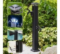 GTHTUHFD Support De Robinet Extérieur Résistant Au Gel avec Éclairage Solaire, Robinet À Colonne d'eau De 65,5 Cm De Hauteur, Support De Tuyau Indépendant, Robinet Long,Blacktwo Holes Faucetsa-110c