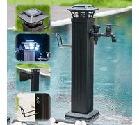 GTHTUHFD Support De Robinet Extérieur Résistant Au Gel avec Éclairage Solaire, Robinet À Colonne d'eau De 65,5 Cm De Hauteur, Support De Tuyau Indépendant, Robinet Long,Black with Dual Faucet-65.5c