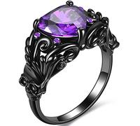 GTISKL Bague gothique tête de mort rétro noir or cœur amour rouge violet cristal zircon Noël Saint-Valentin fête des mères fiançailles femme bijoux déclaration cocktail fête motard, 8, Cuivre, Zircone