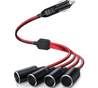 GTIWUNG 1 à 4 Allume-Cigare Câble D'extension, Voiture Allume Cigare Socket Mâle vers Femelle, DC 12V 24V Adaptateur Répartiteur 1 à 4 Splitter avec lumières LED Prise Mâle