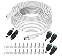 GTIWUNG 10 Mètres Rallonge Cordon d'alimentation DC 2,1mm x 5,5 mm Mâle à Femelle Connecteur pour Adaptateur Secteur, LED, CCTV Camera Power, Voiture, Moniteurs, et Plus - Blanc