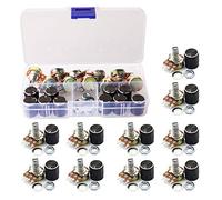 GTIWUNG 10Pcs B10K Kit Potentiomètre Linéaire Rotatif, Potentiomètre Rotatif Linéaire 3 Bornes, Capuchon Noir en Alliage d'aluminium, WH148